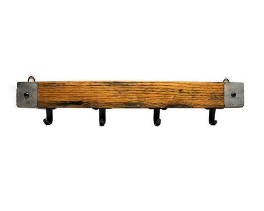 Whiskey Barrel Stave Key Holder – Rustic Reclaimed Wood 4 Hook Wall Key Rack
