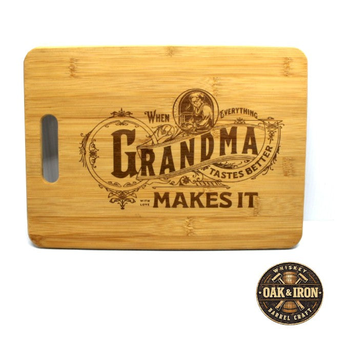 “Everything Grandma Makes Tastes Better” Engraved Bamboo Cutting Board – Grandma Gift Kitchen Décor