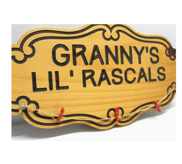 “Grandma’s Lil Rascals” Solid Wood Photo Display Wall Sign – Grandma Gift Picture Hanger Décor
