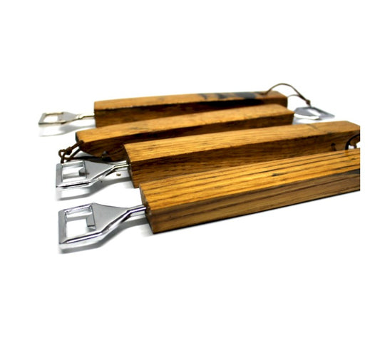 Whiskey Barrel Bottle Opener – Reclaimed Wood Wall Mounted Beer Opener with Leather Strap