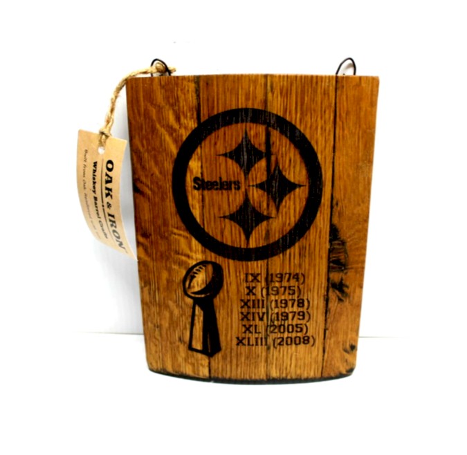 Black & Gold Football Barrel Stave Wall Decor – Reclaimed Wood Rustic Fan Sign for Man Cave or Home Bar