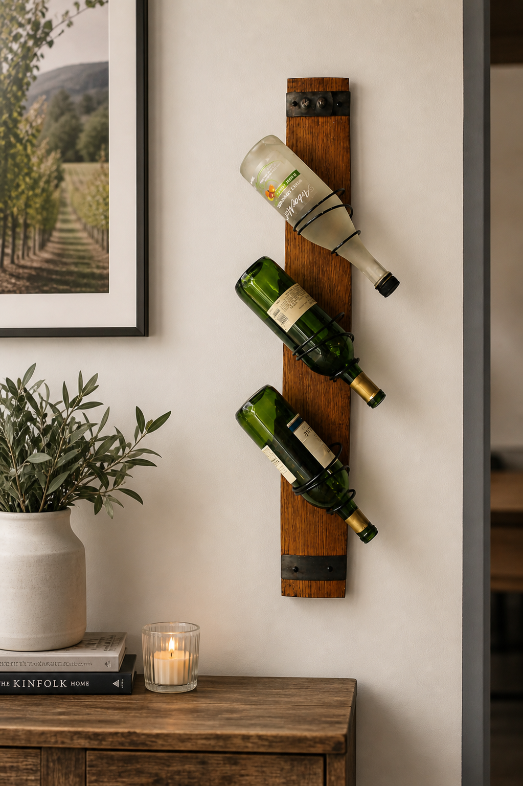 Oak Wine Rack Gift – Whiskey Barrel 3 Bottle Wall Mount (Rustic Gift for Him)