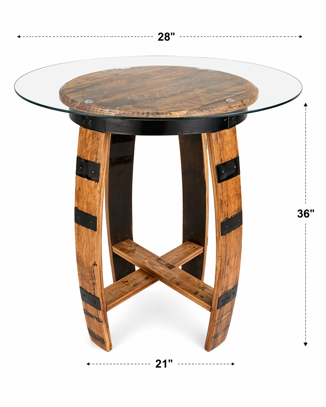Rustic reclaimed oak pub table made from whiskey barrel wood
